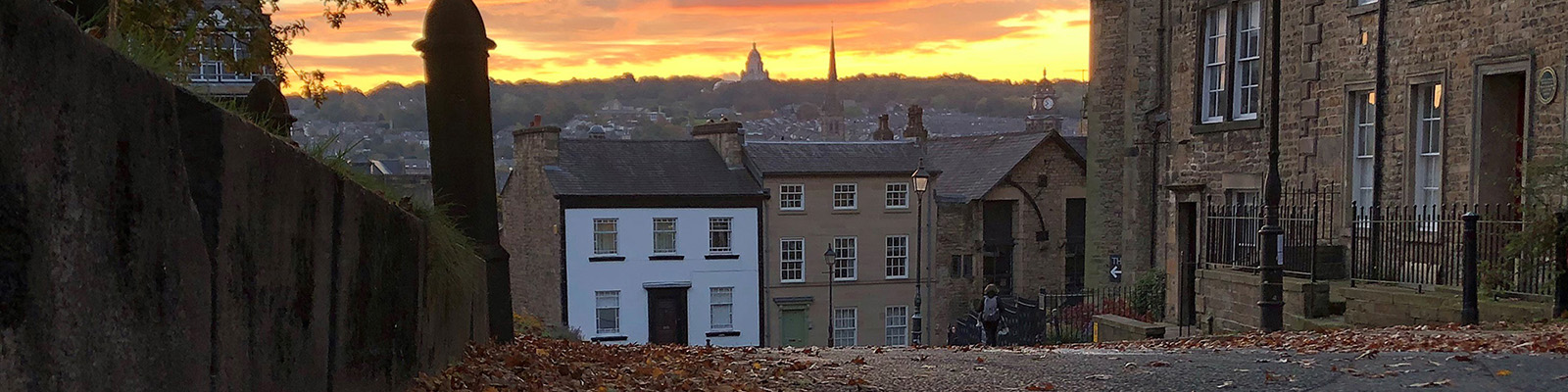Lancaster city centre at sunrise in autumn