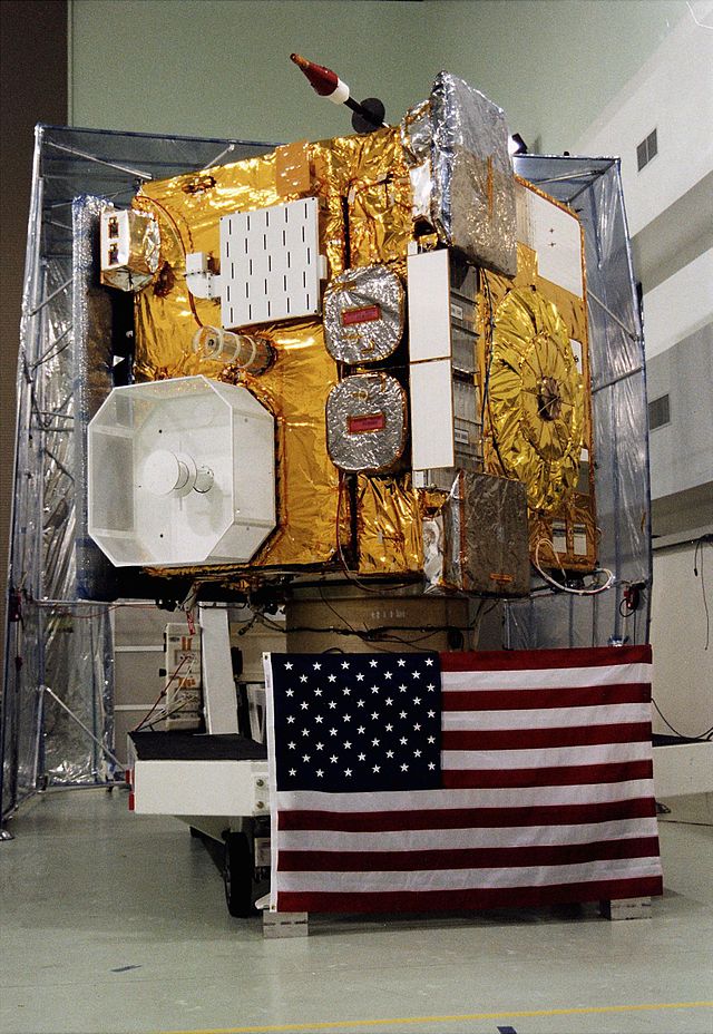 GOES 10, was an American weather satellite. Launched in 1997, part of its mission was to assist with hurricane predictions in North America; it was retired and manoeuvred to a graveyard orbit in 2009, (Image by NASA)