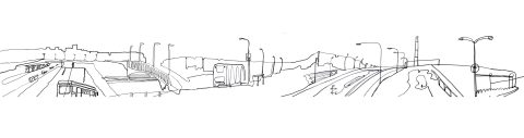 Line drawing of a tram stop.