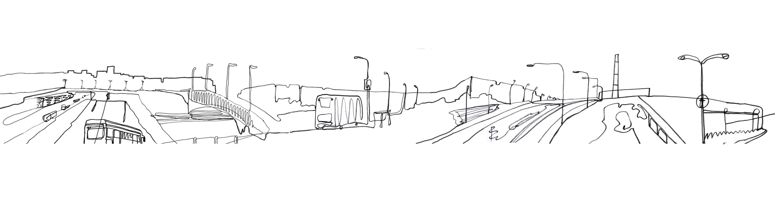 Line drawing of a tram stop.