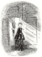 Little Dorrit coming out of the door to the debtor's prison