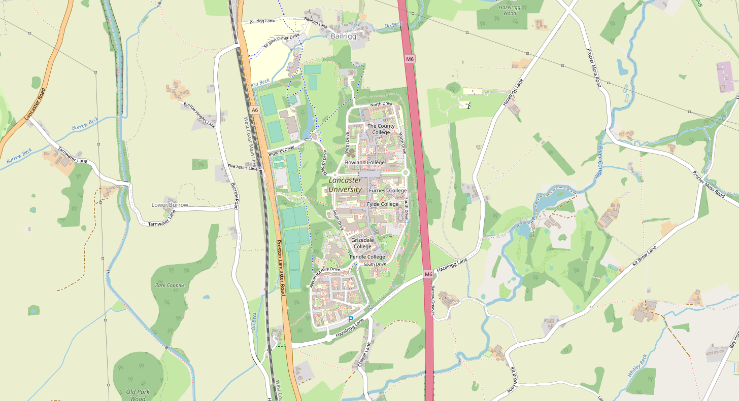 Image of OpenStreetMap area around Lancaster University.