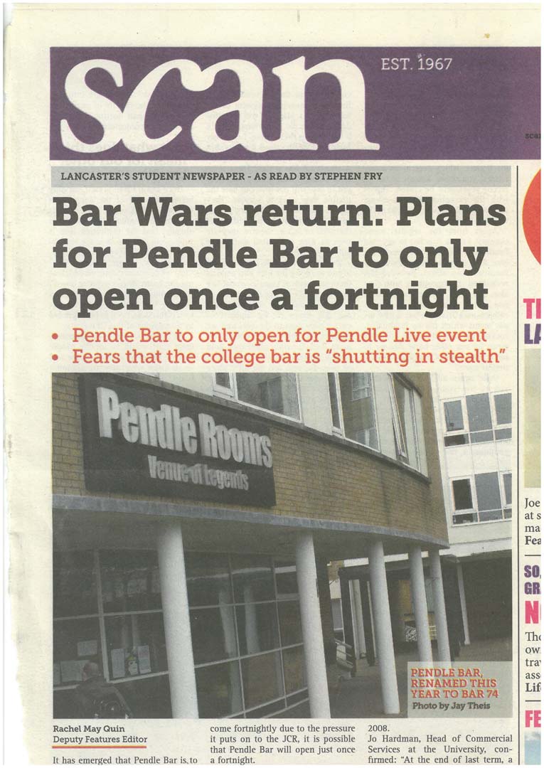 SCAN newspaper cover: 'Bar Wars'