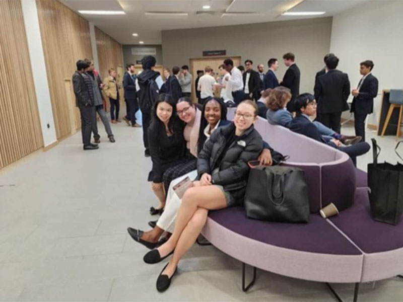 Student Lyea sat with three of her classmates in the Management School, West Pavilion.