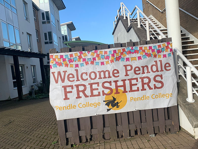 A sign that reads 'Welcome Pendle Freshers'