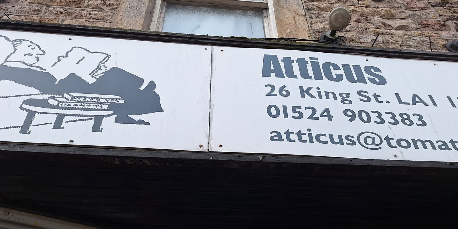 Outside the storefront of Atticus bookshop in Lancaster