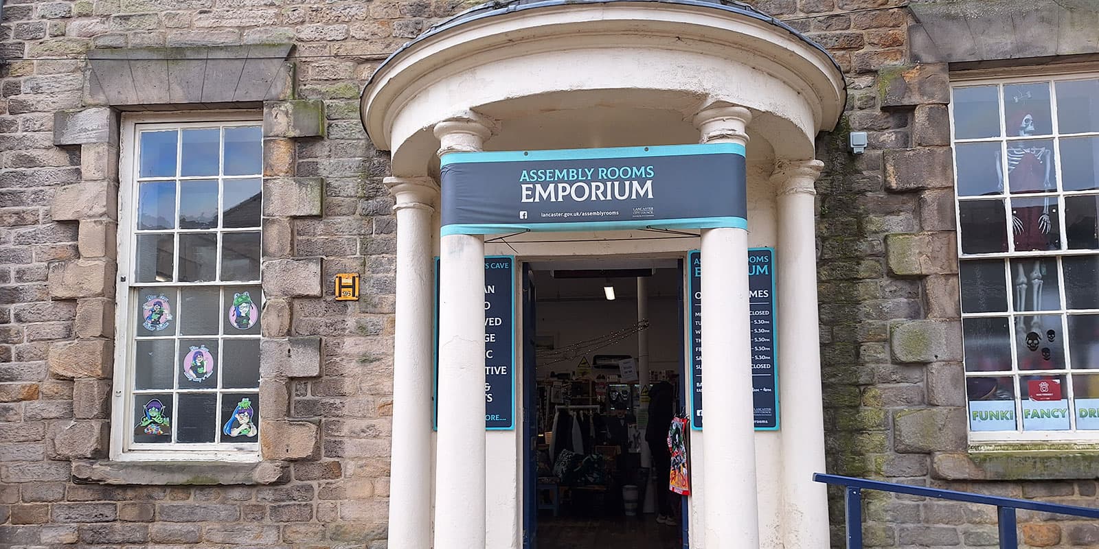 Outside the Assembly Rooms Emporium in Lancaster