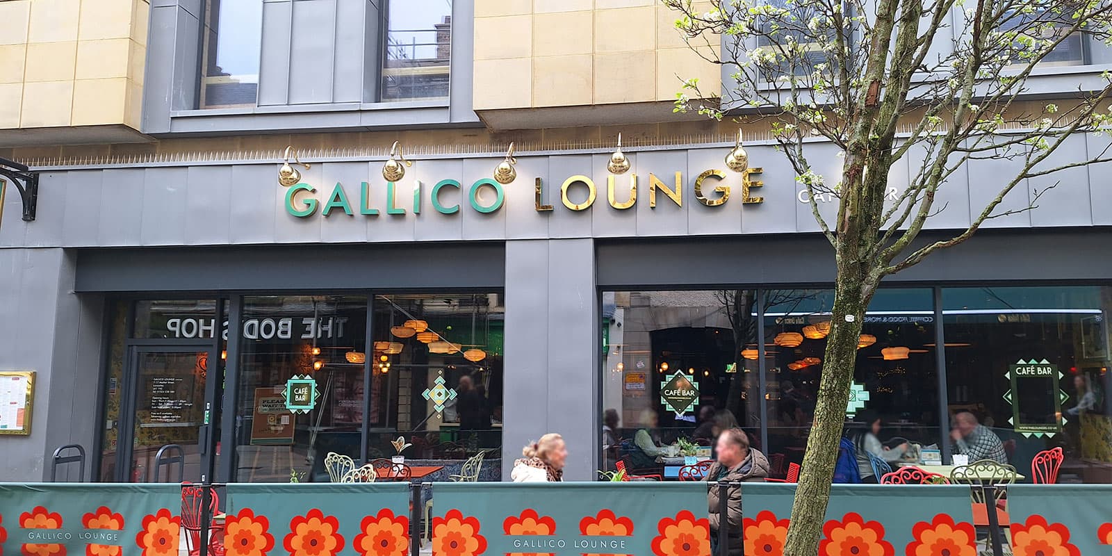 Outside the restaurant 'Gallico Lounge' in Lancaster