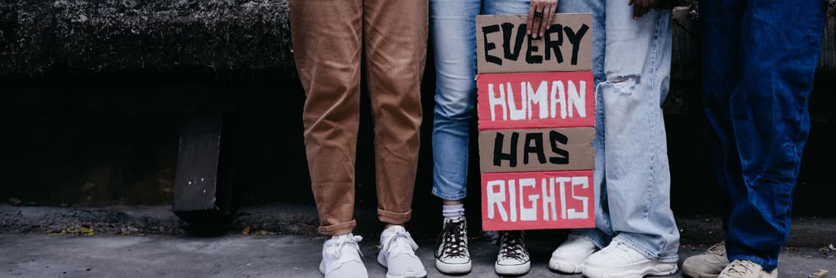 Group of people marching for human rights