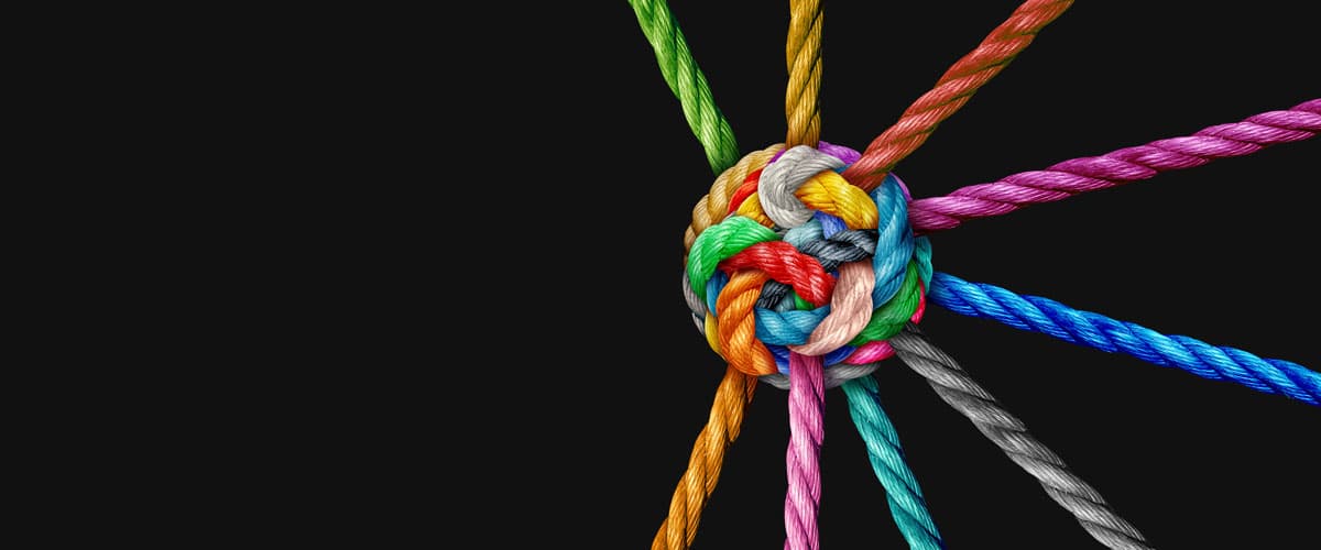 diverse coloured ropes connected together