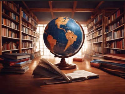 A globe on a desk in a library