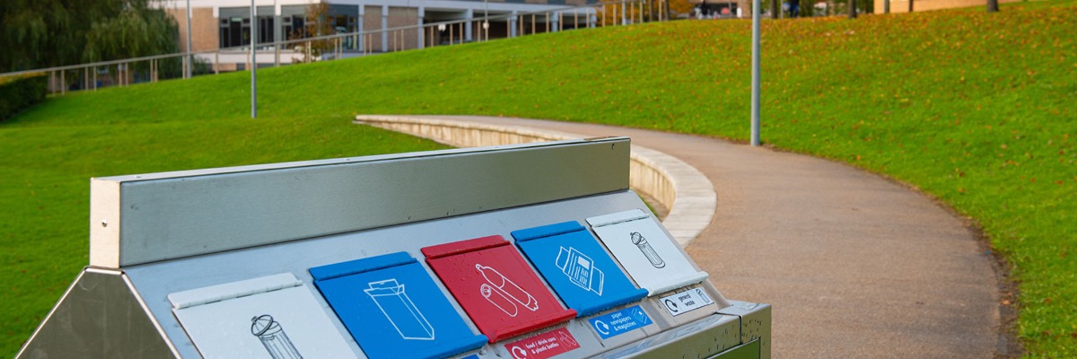 Recycling bins on the campus