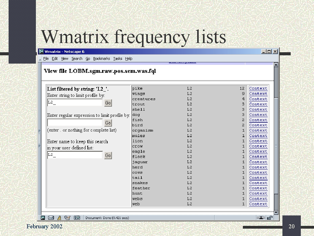 Wmatrix frequency lists